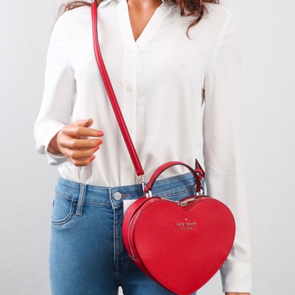 Kate Spade Love Shack Heart Crossbody Purse Leather Candied Cherry Red